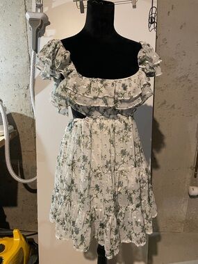 ASOS White Floral Midi Dress with Green Print